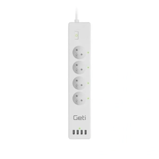 Prodlužovací přívod Smart GETI GSS04, 4 zásuvky, 4x USB, Tuya